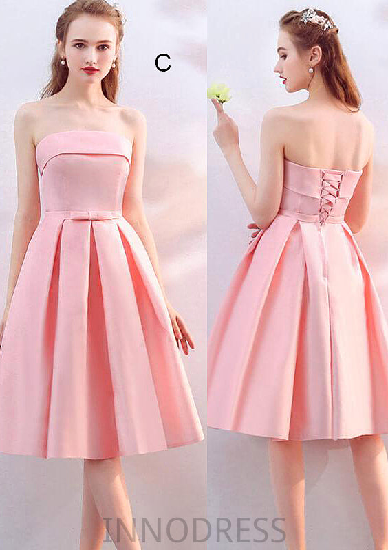 Off-the-Shoulder A-line/Princess Knee-Length Satin A-line/Princess Bridesmaid Dresses With Waistband Jessie DPP0025568