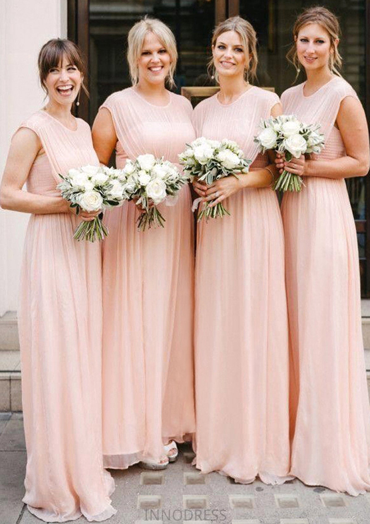 Sleeveless Scoop Neck Long/Floor-Length A-line/Princess Chiffon Bridesmaid Dresseses With Pleated Kristina DPP0025595