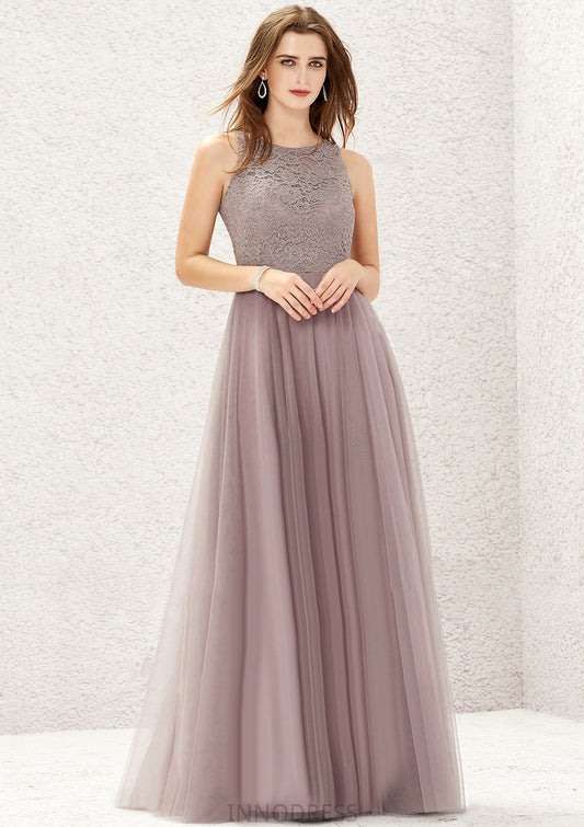 A-line Scoop Neck Sleeveless Lace Tulle Long/Floor-Length Bridesmaid Dresses Liz DPP0025631