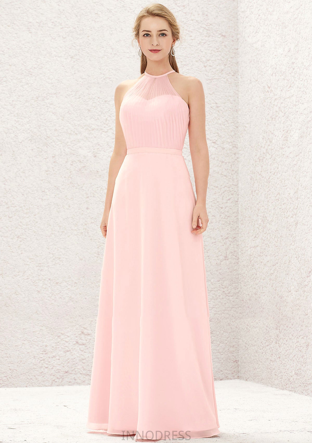 A-line Halter Sleeveless Chiffon Long/Floor-Length Bridesmaid Dresses Paulina DPP0025635