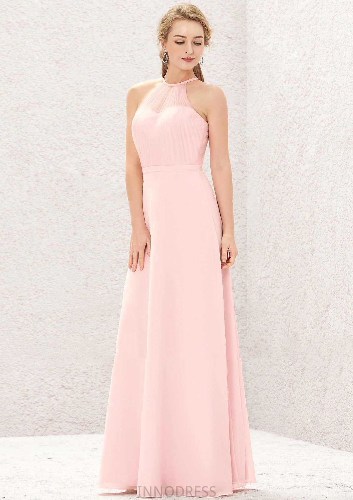 A-line Halter Sleeveless Chiffon Long/Floor-Length Bridesmaid Dresses Paulina DPP0025635