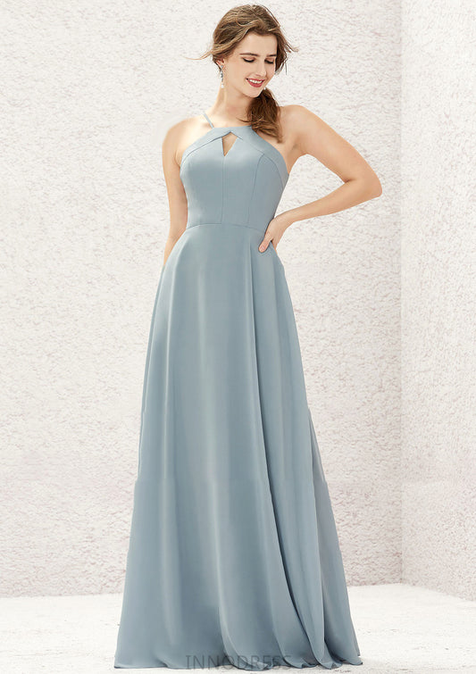 A-line Bateau Sleeveless Long/Floor-Length Chiffon Bridesmaid Dresses Mikayla DPP0025638