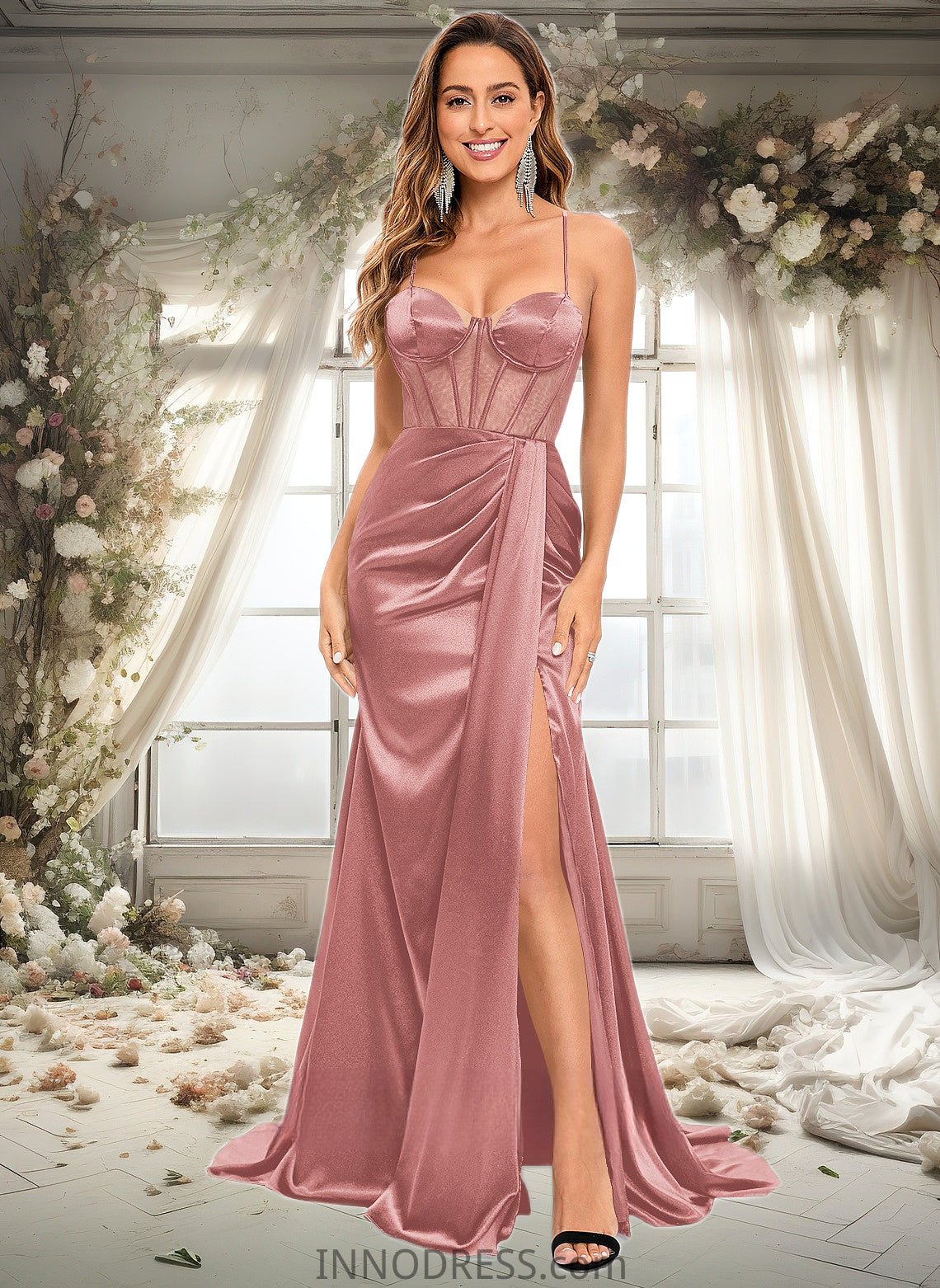 Giuliana Trumpet/Mermaid Sweetheart Sweep Train Stretch Satin Prom Dresses DPP0025836