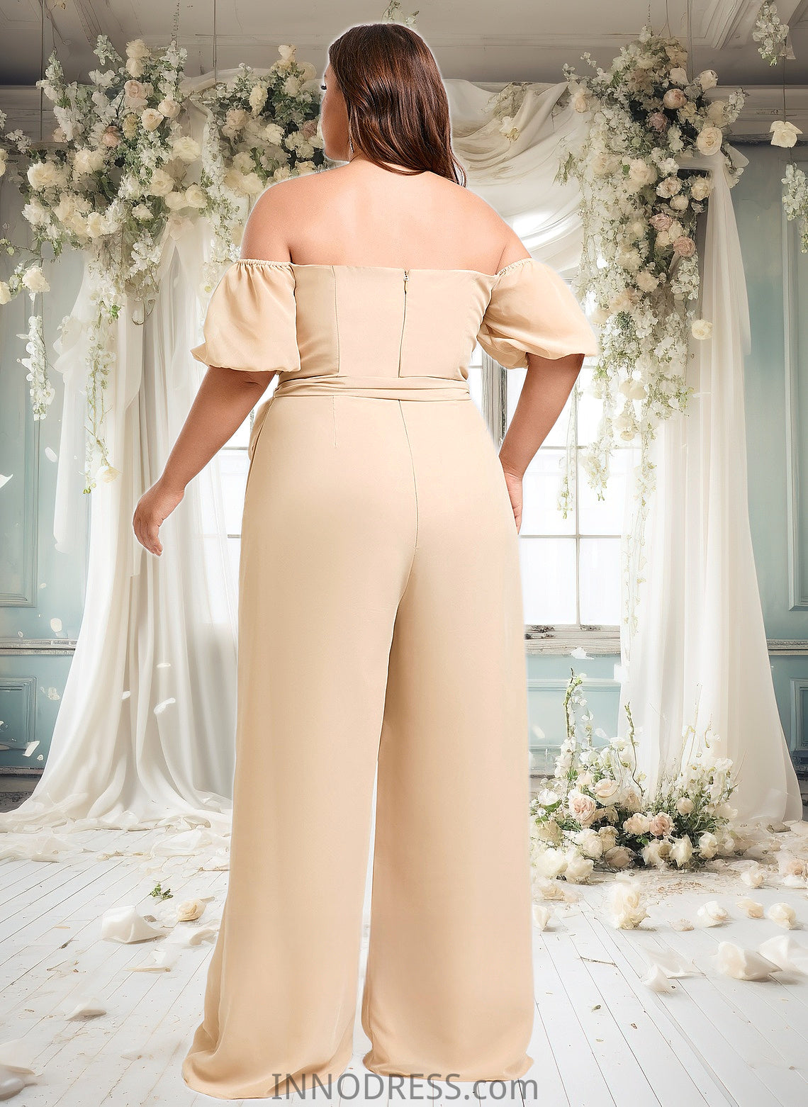 Gertrude Jumpsuit/Pantsuit Off the Shoulder Square Floor-Length Chiffon Bridesmaid Dress DPP0025791