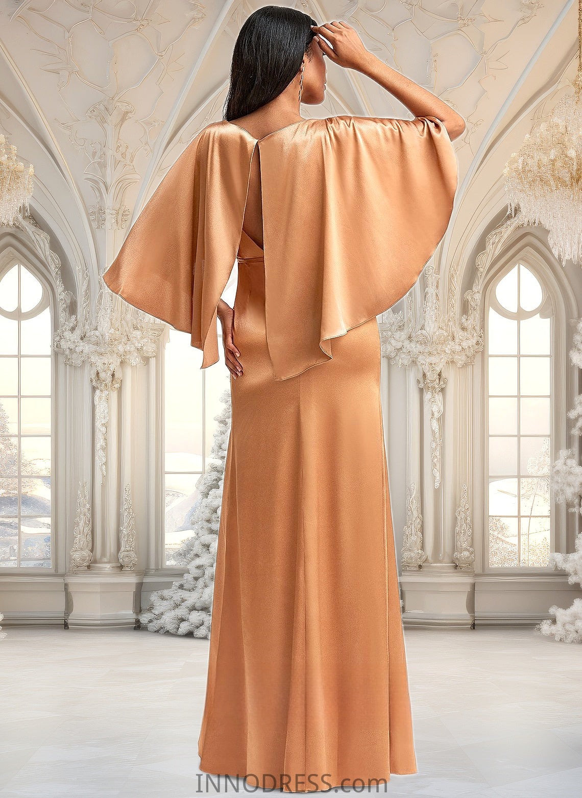 Persis A-line Square Floor-Length Stretch Satin Bridesmaid Dress DPP0025765