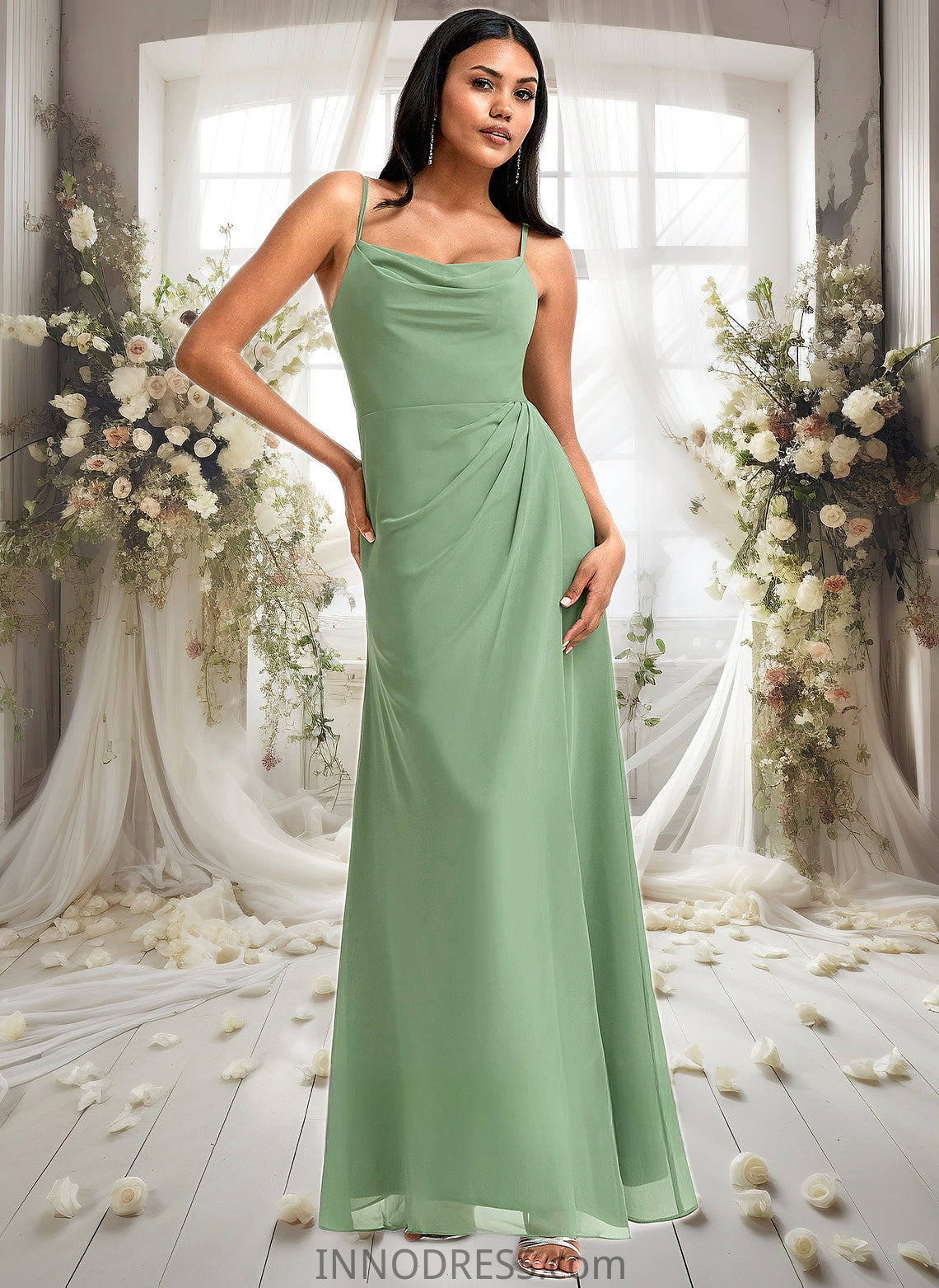 Carolina A-line Cowl Floor-Length Chiffon Bridesmaid Dress DPP0025741