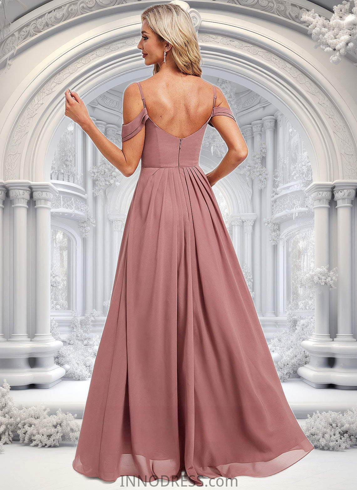 Jan A-line Cold Shoulder Asymmetrical Chiffon Bridesmaid Dress DPP0025823