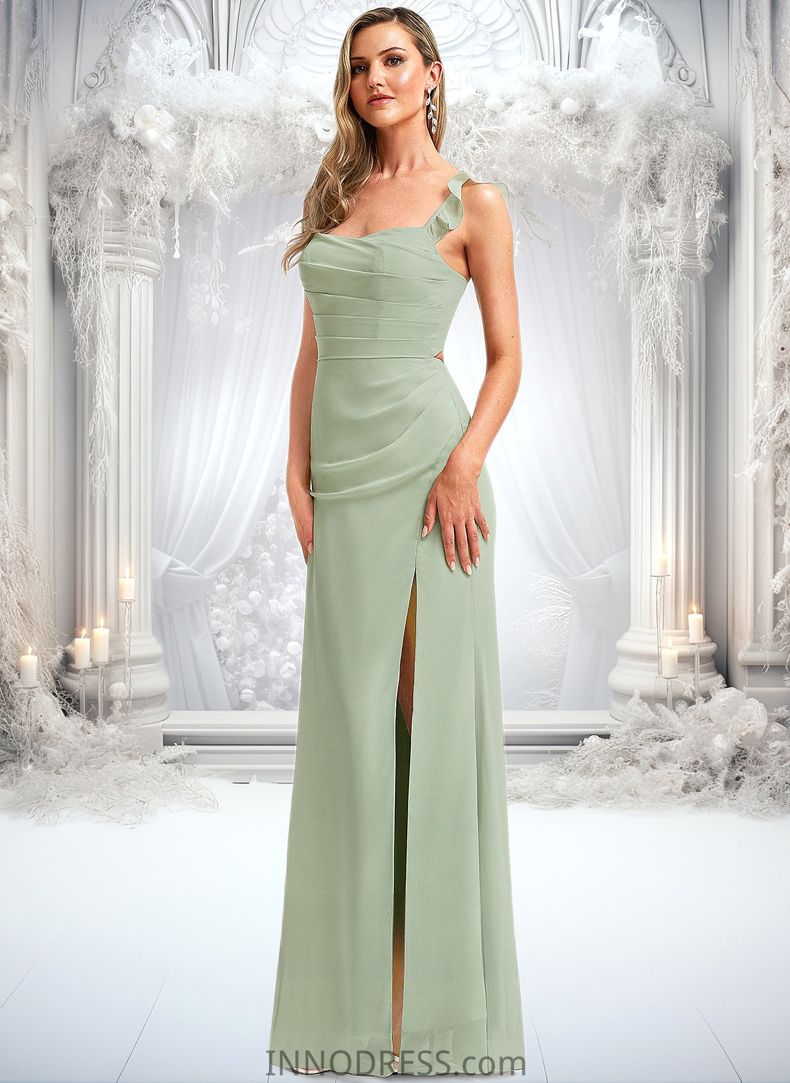 EmeryPiper A-line Square Floor-Length Chiffon Bridesmaid Dress With Ruffle DPP0025739