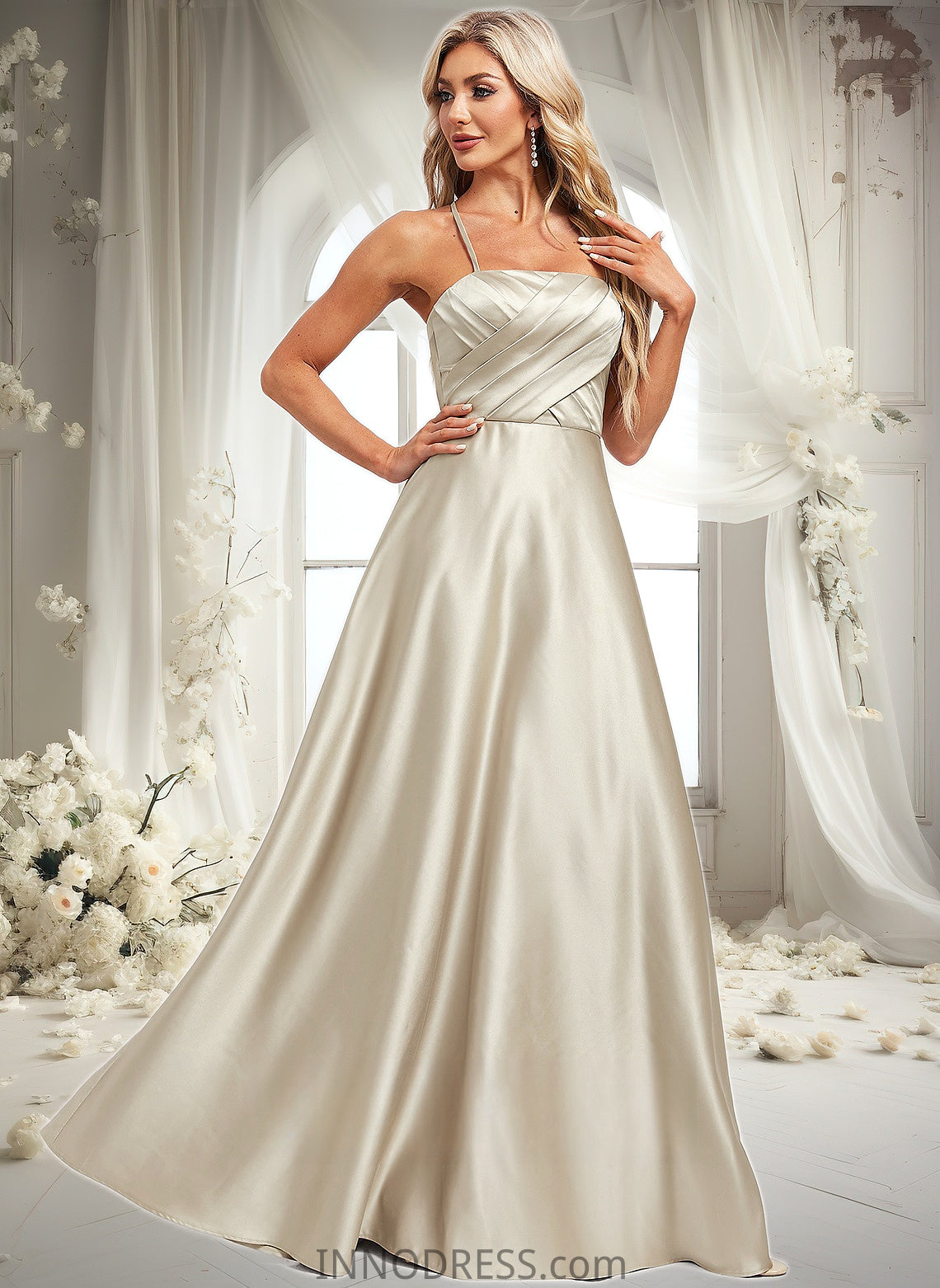 Phyllis A-line Square Floor-Length Satin Bridesmaid Dress DPP0025789