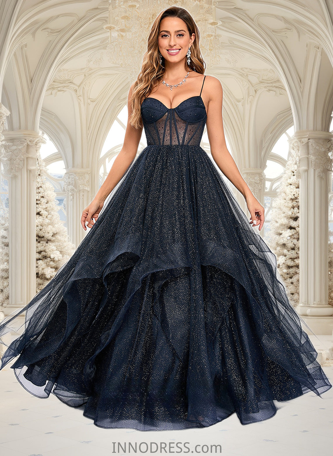 Kennedy Ball-Gown/Princess V-Neck Floor-Length Tulle Prom Dresses DPP0025863