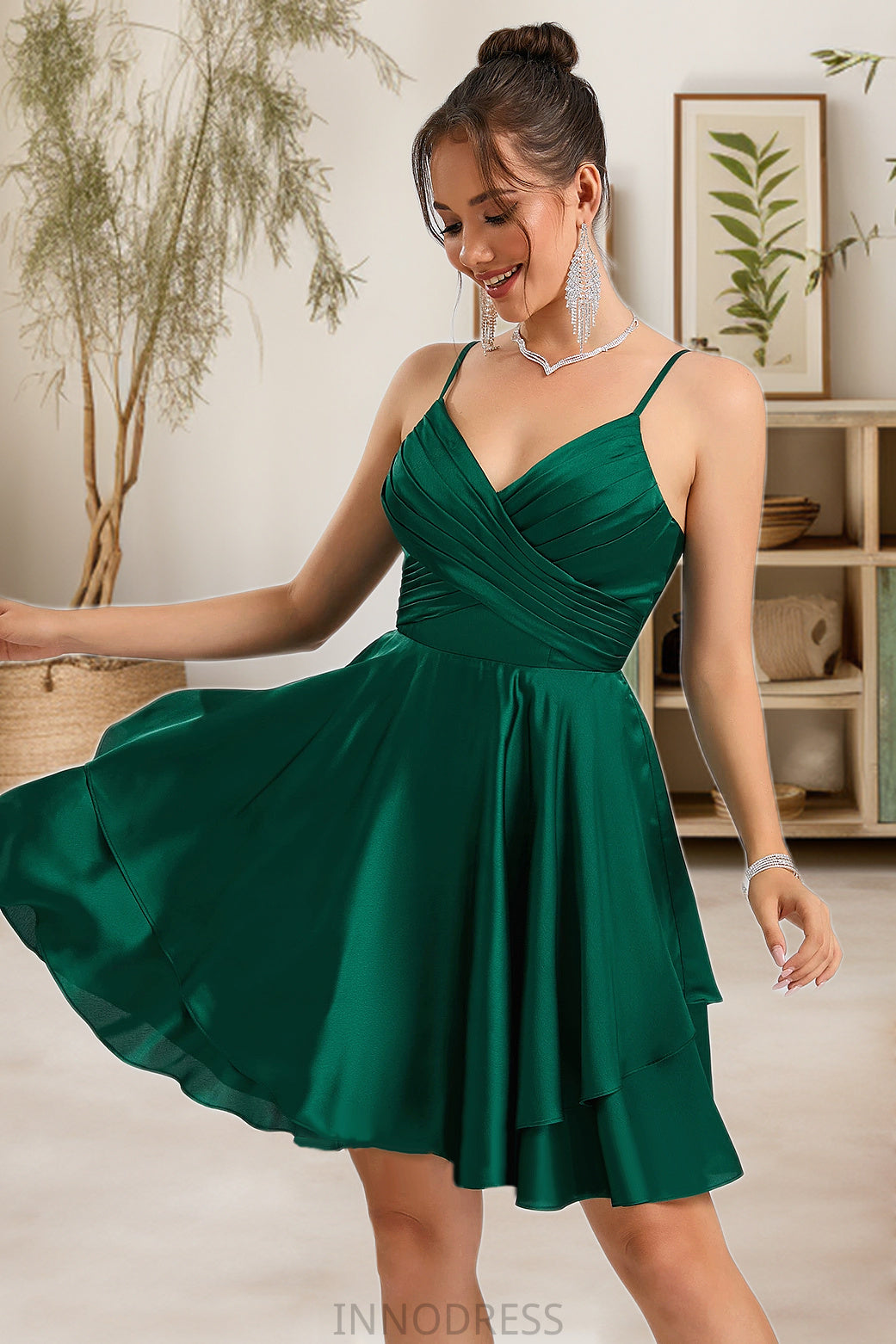 Nayeli A-line V-Neck Short/Mini Silky Satin Homecoming Dress DPP0020463