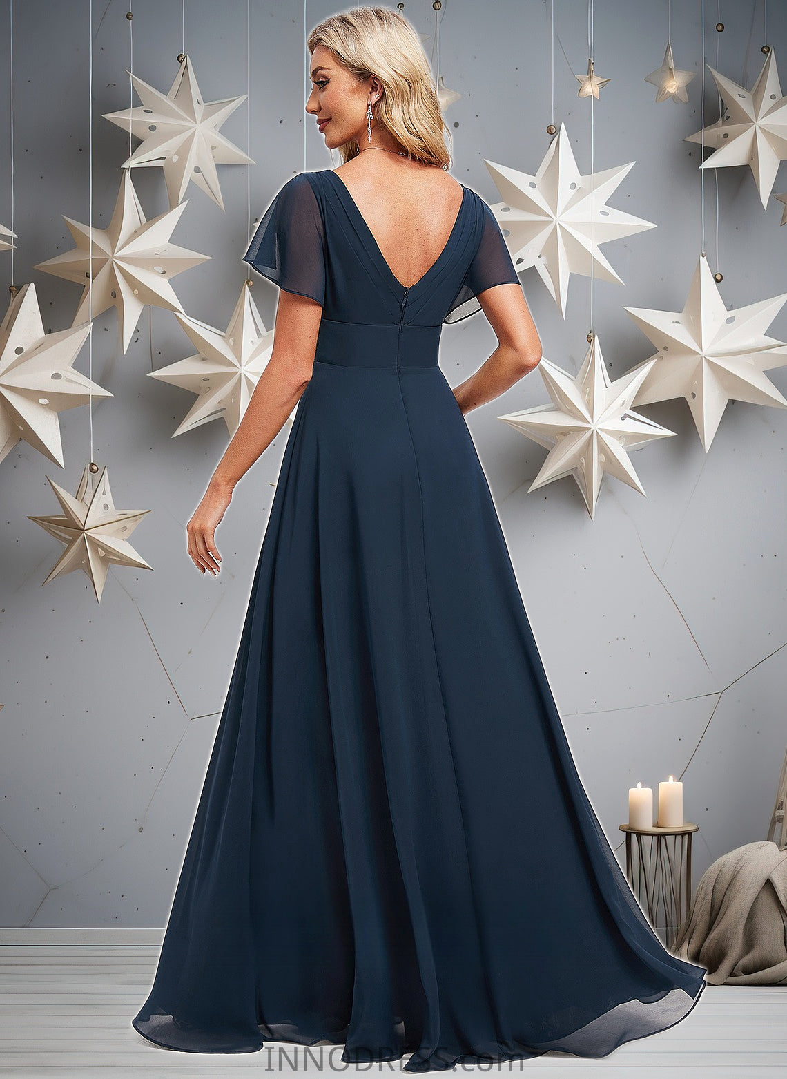 Leticia A-line V-Neck Floor-Length Chiffon Bridesmaid Dress DPP0025806