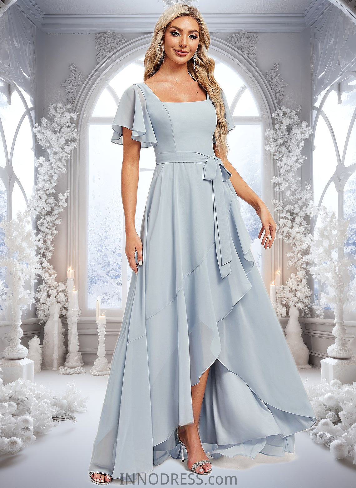 Marisa A-line Square Asymmetrical Chiffon Bridesmaid Dress DPP0025796