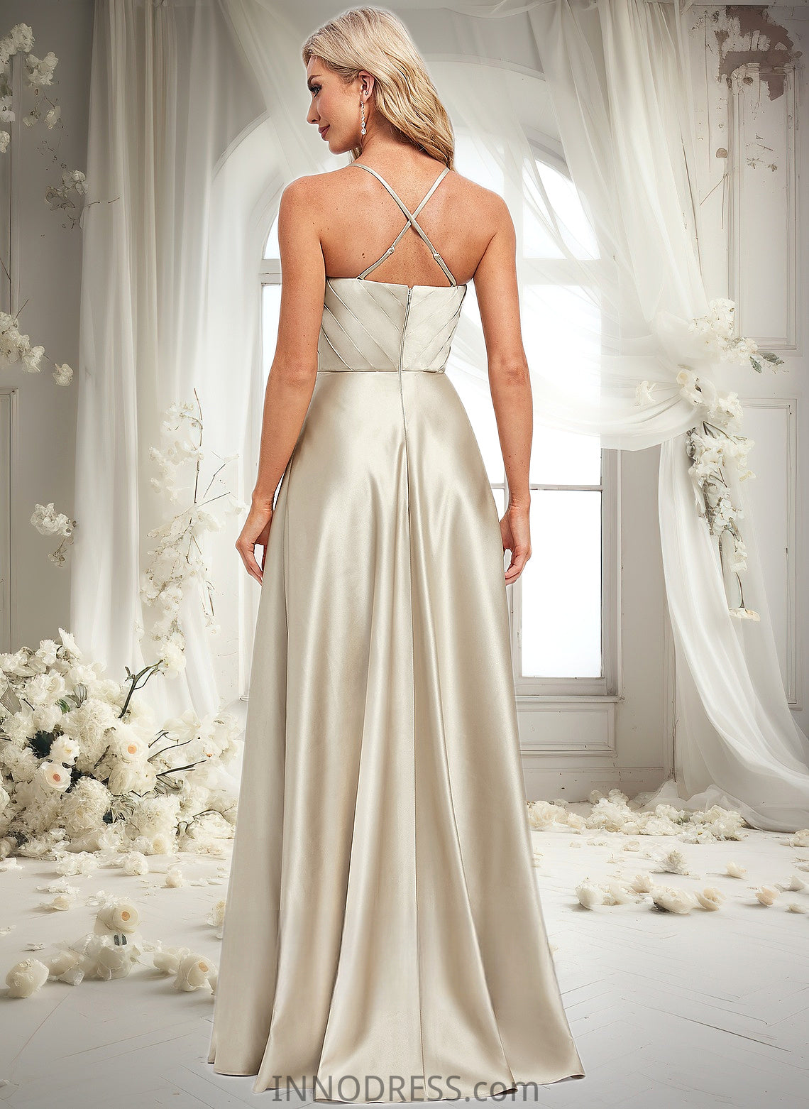 Phyllis A-line Square Floor-Length Satin Bridesmaid Dress DPP0025789