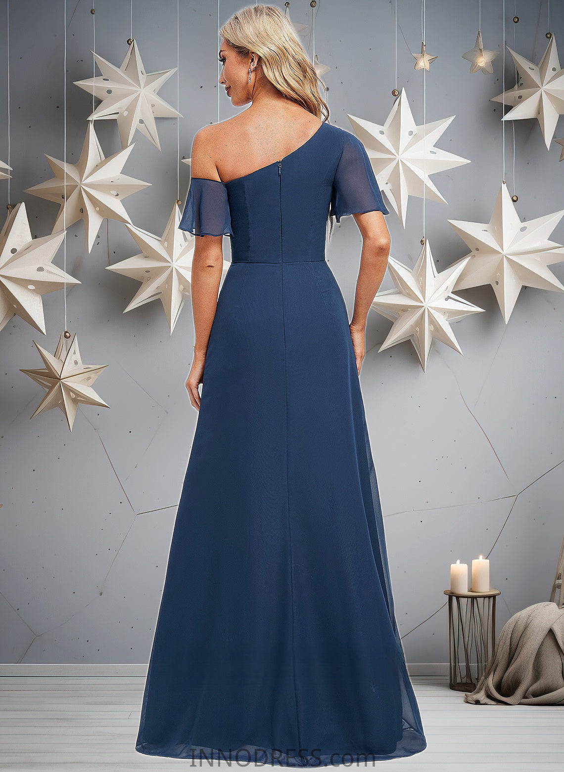 Gill A-line Asymmetrical Floor-Length Chiffon Bridesmaid Dress With Ruffle DPP0025801