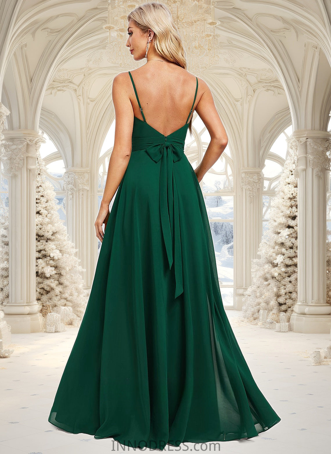 Crystal A-line V-Neck Floor-Length Chiffon Bridesmaid Dress DPP0025813