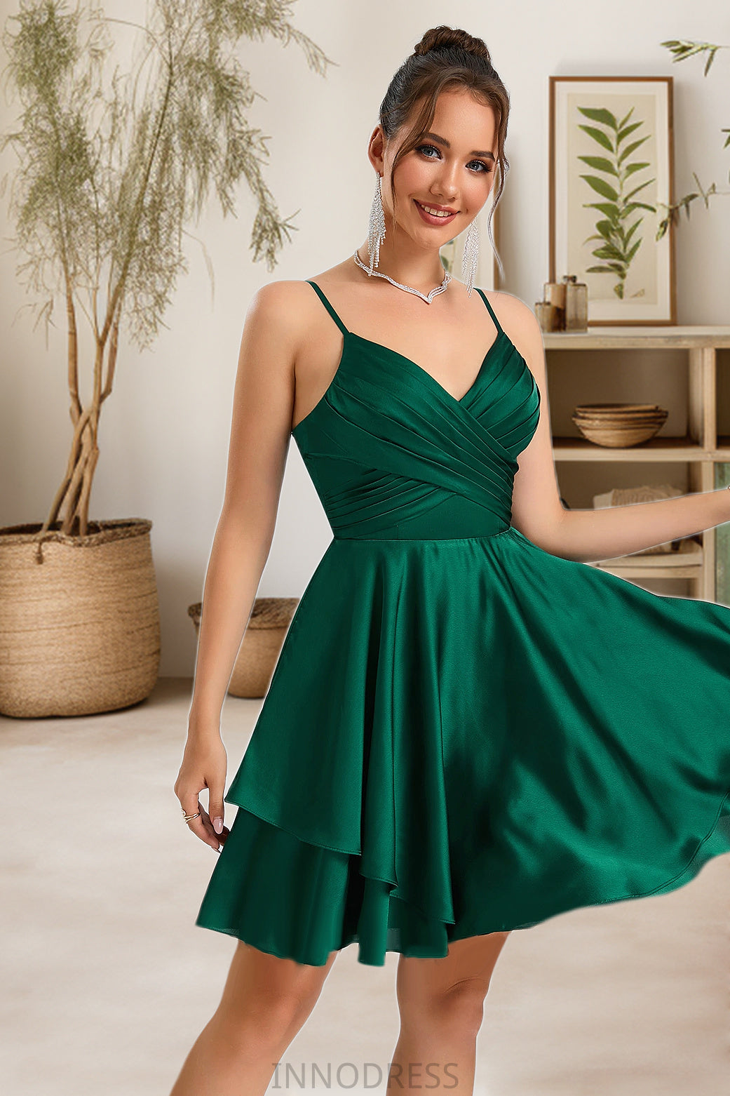 Nayeli A-line V-Neck Short/Mini Silky Satin Homecoming Dress DPP0020463