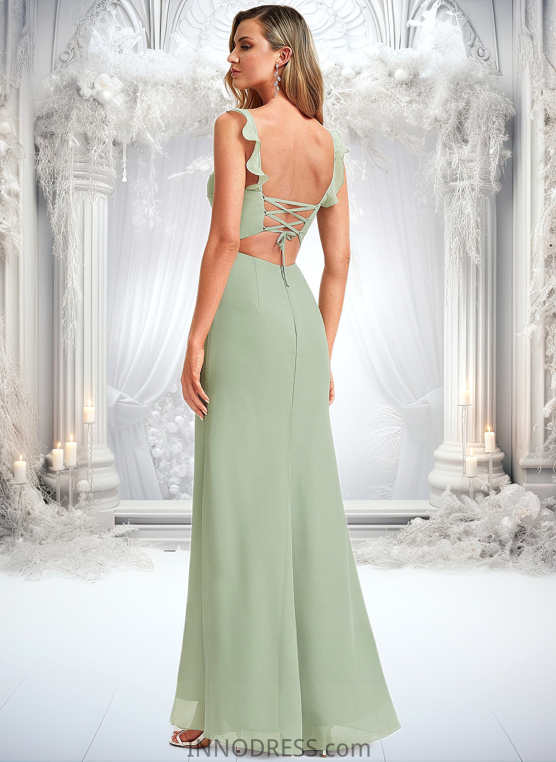 EmeryPiper A-line Square Floor-Length Chiffon Bridesmaid Dress With Ruffle DPP0025739