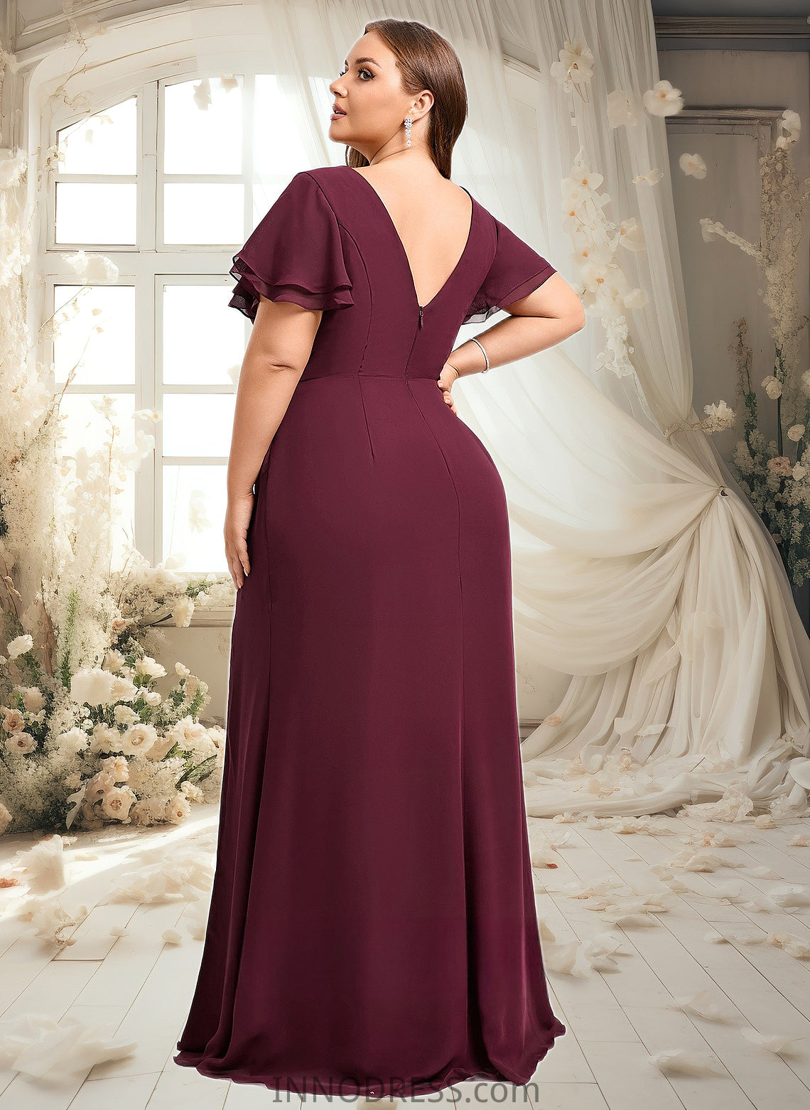 Camila A-line Boat Neck Floor-Length Chiffon Bridesmaid Dress With Ruffle DPP0025827