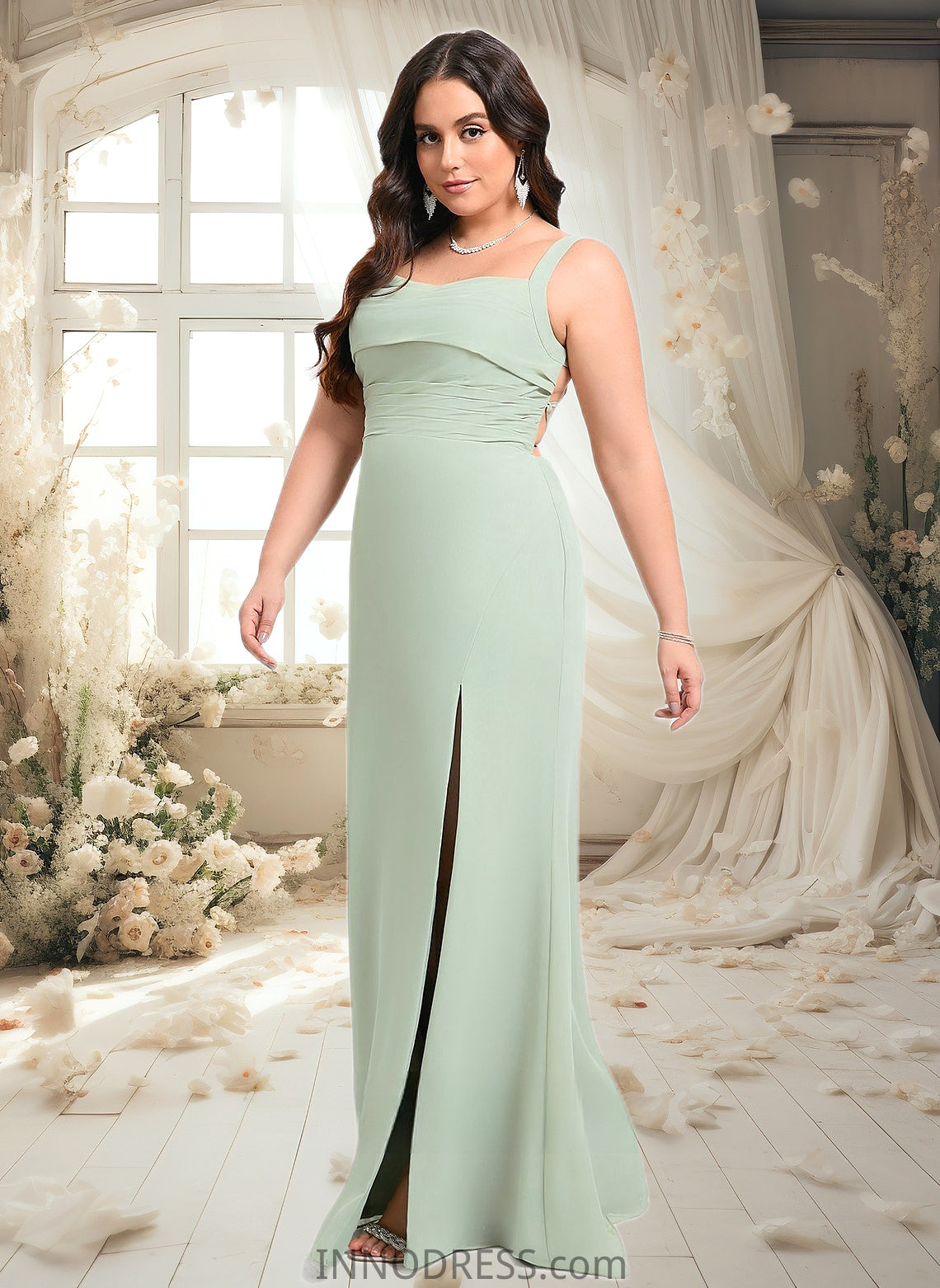 Hailie Trumpet/Mermaid Square Floor-Length Chiffon Bridesmaid Dress DPP0025808