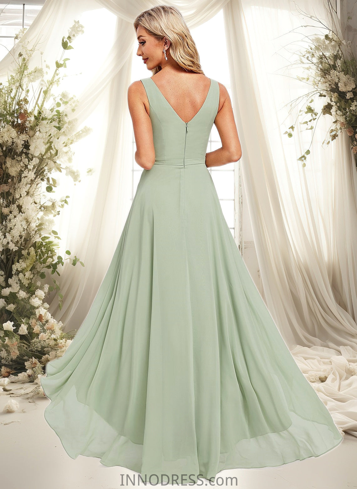 Macie A-line V-Neck Asymmetrical Chiffon Bridesmaid Dress DPP0025809