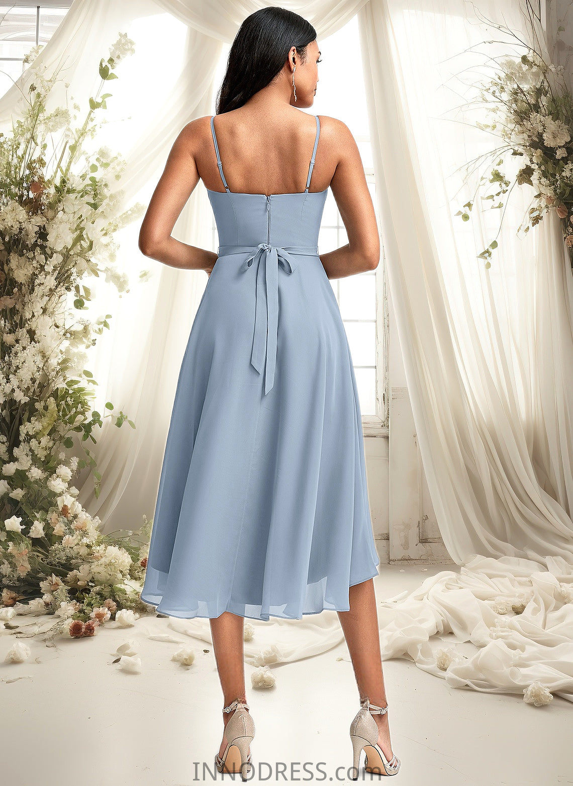 Alula A-line Cowl Asymmetrical Chiffon Bridesmaid Dress With Ruffle DPP0025727