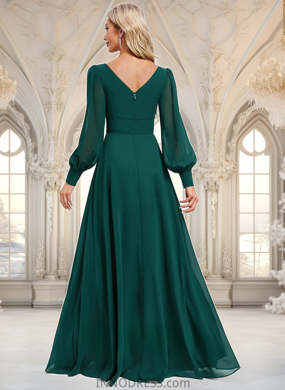 Mylee A-line V-Neck Floor-Length Chiffon Bridesmaid Dress DPP0025816