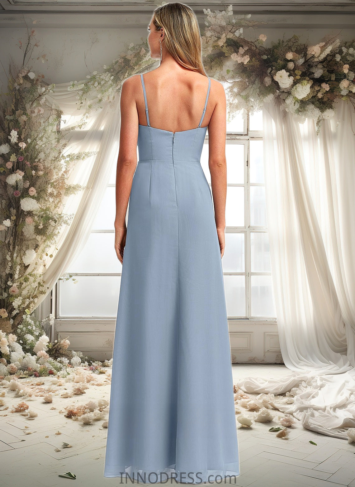 Jane A-line V-Neck Floor-Length Chiffon Bridesmaid Dress DPP0025726