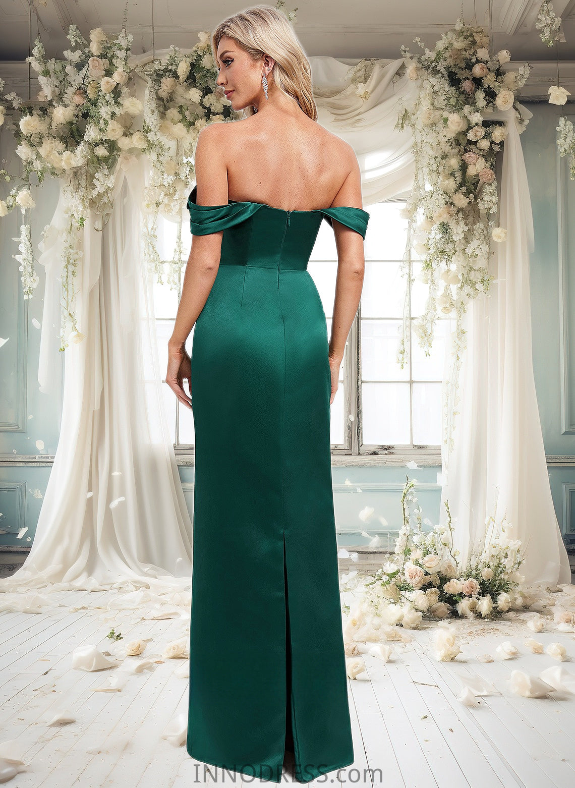 Janey Sheath/Column Off the Shoulder Floor-Length Satin Bridesmaid Dress DPP0025815