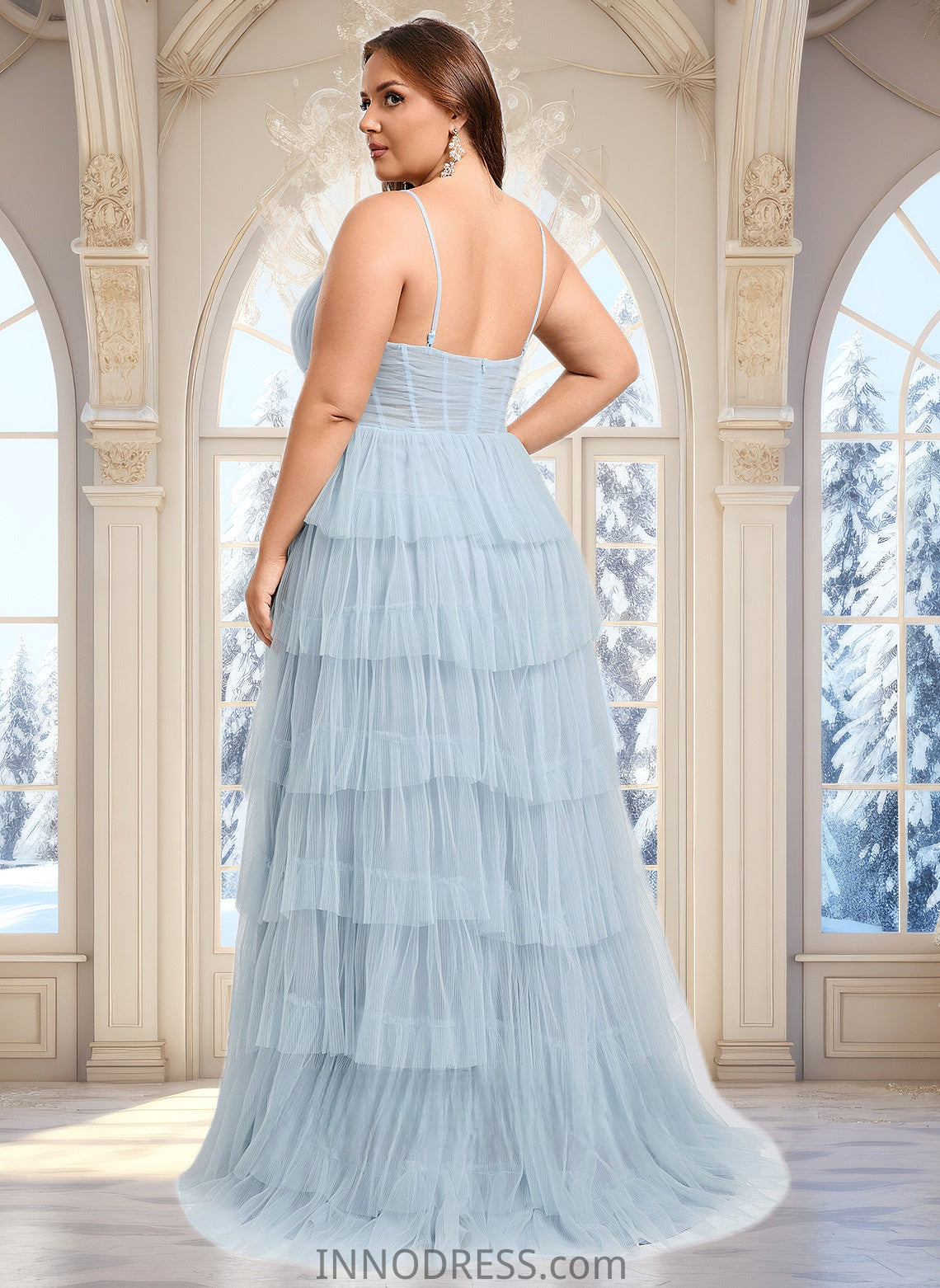 Haylie Ball-Gown/Princess V-Neck Sweep Train Tulle Prom Dresses DPP0025833