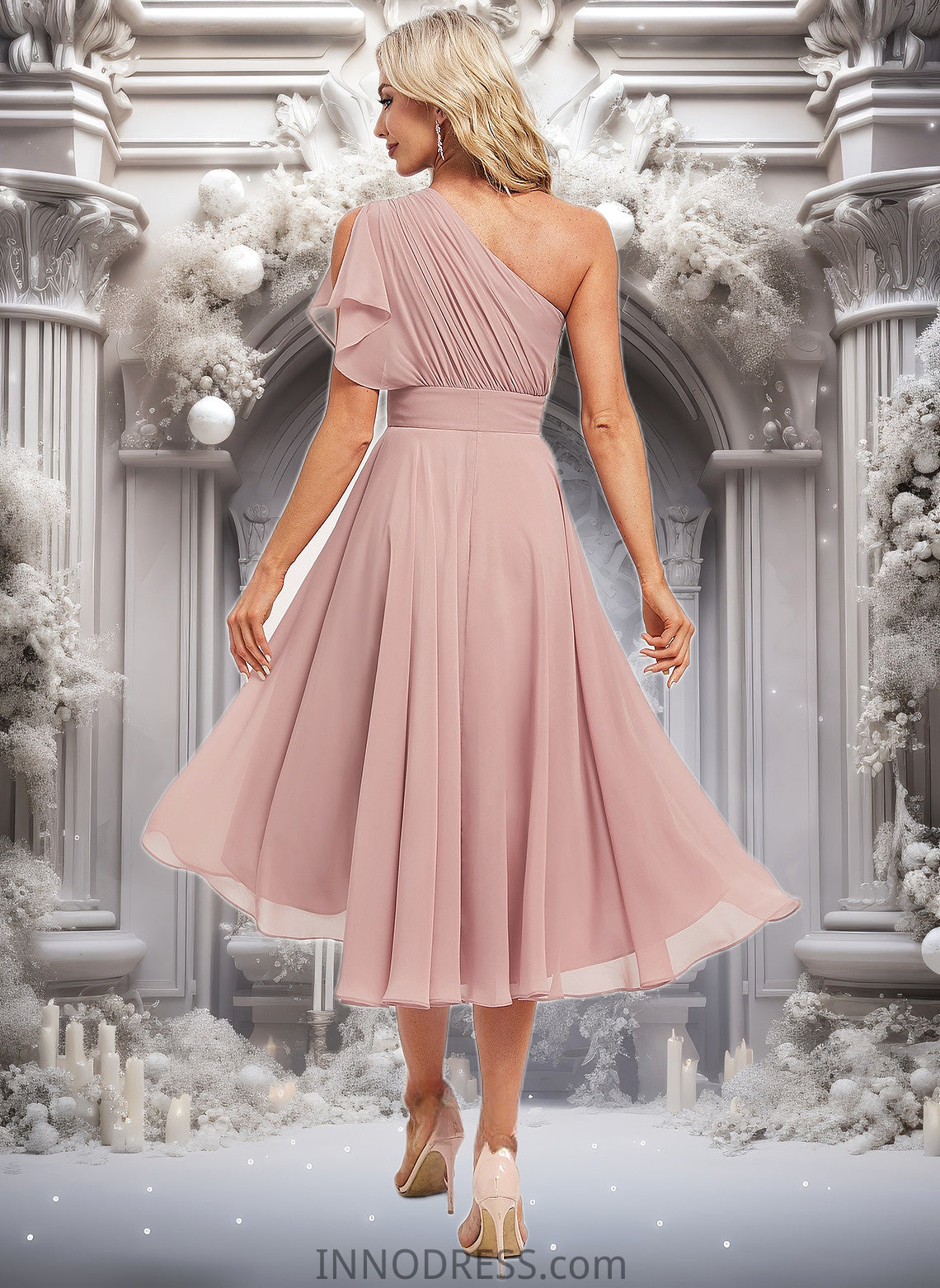 Sloane A-line One Shoulder Asymmetrical Chiffon Bridesmaid Dress With Ruffle DPP0025819