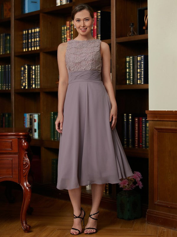 Harper A-Line/Princess Chiffon Lace Scoop Sleeveless Tea-Length Mother of the Bride Dresses DPP0020366