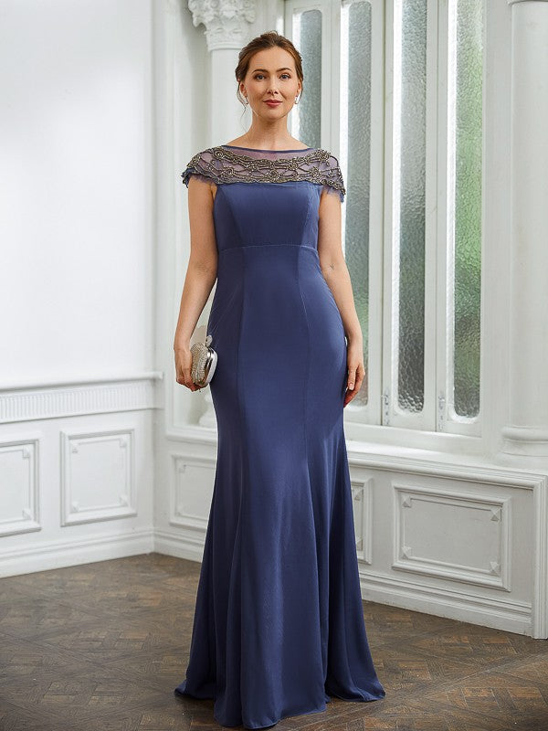 Kassidy Sheath/Column Chiffon Beading Bateau Short Sleeves Floor-Length Mother of the Bride Dresses DPP0020253