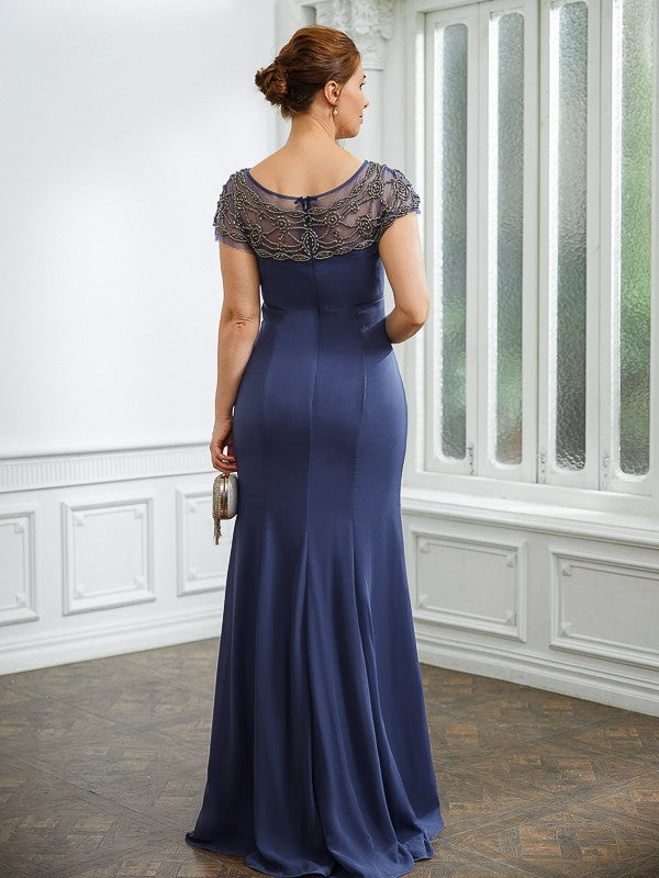 Kassidy Sheath/Column Chiffon Beading Bateau Short Sleeves Floor-Length Mother of the Bride Dresses DPP0020253