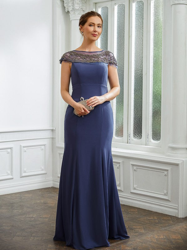 Kassidy Sheath/Column Chiffon Beading Bateau Short Sleeves Floor-Length Mother of the Bride Dresses DPP0020253