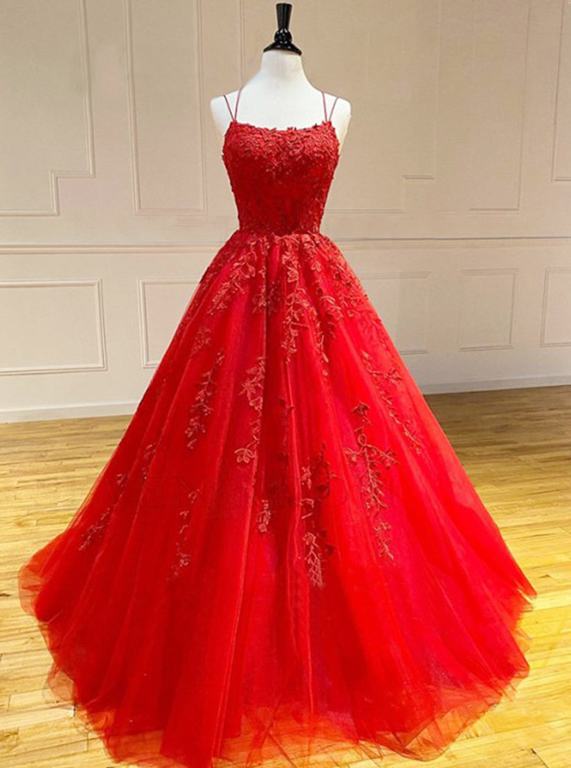 Pretty Long Prom Dresses Lace Appliques Princess Dresses