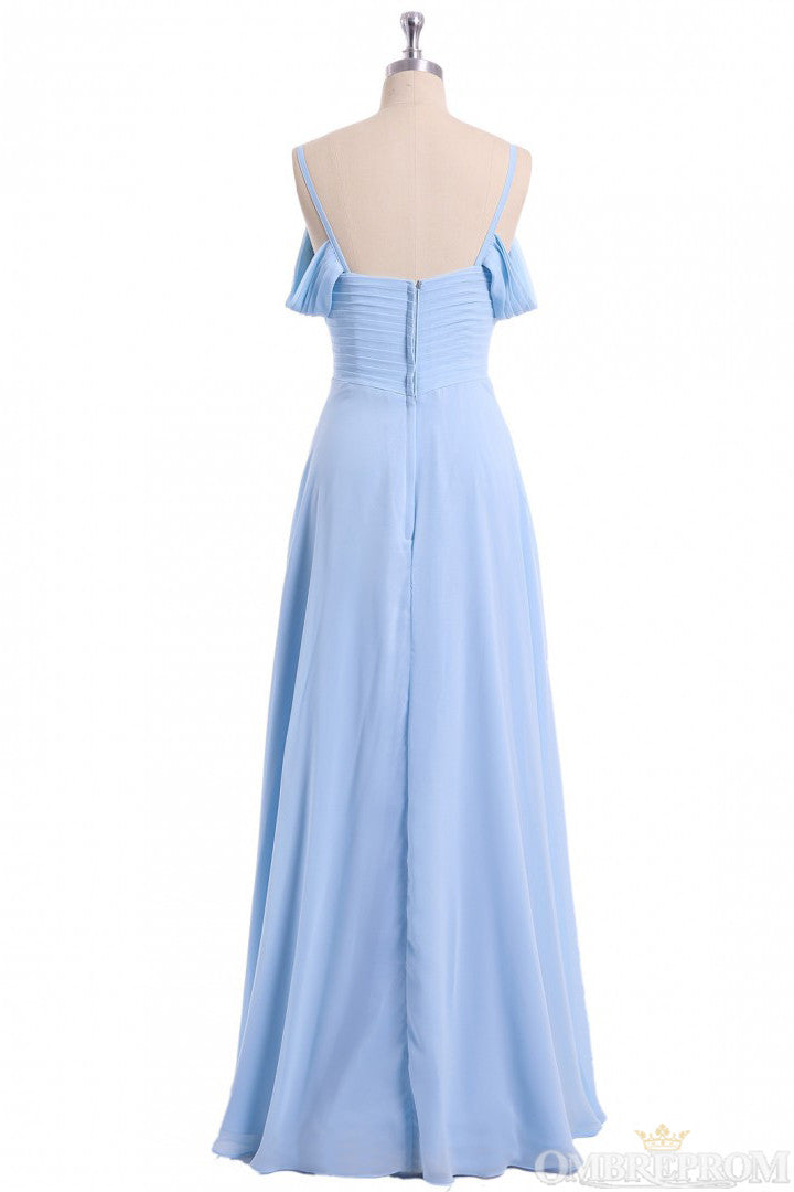 A-line Sky Blue Long Bridesmaid Dresses