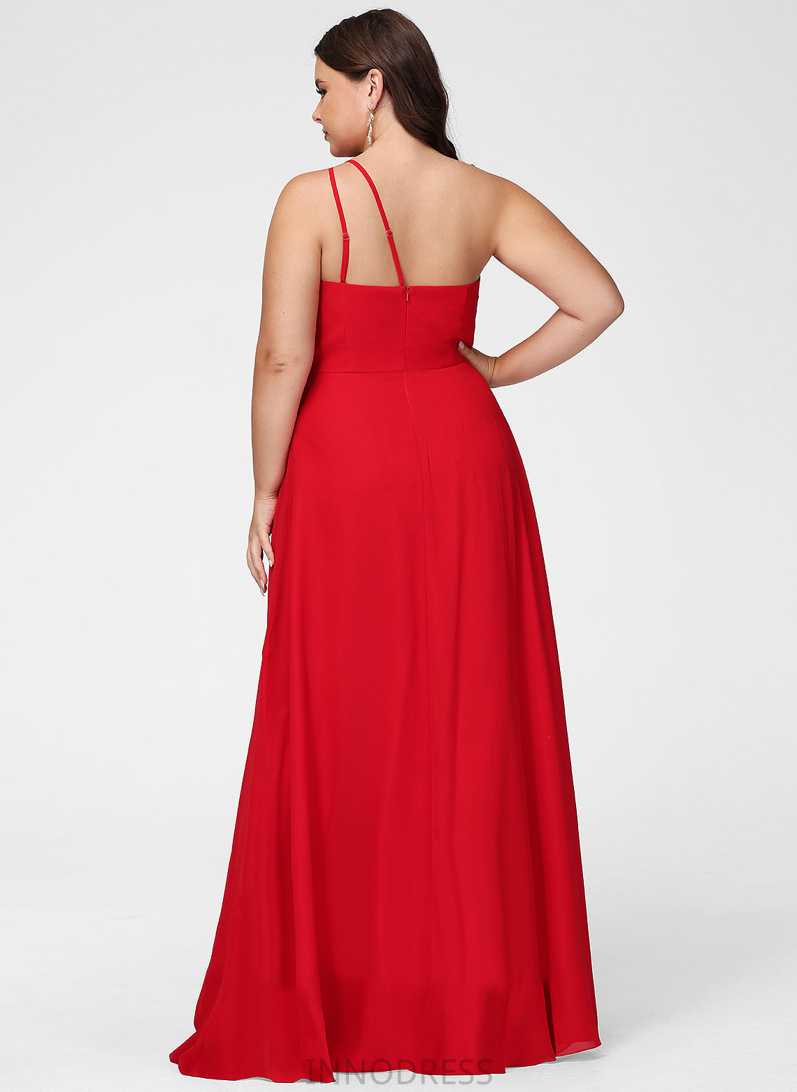 Silhouette Floor-Length SplitFront Fabric Embellishment One-Shoulder A-Line Neckline Ruffle Length Anabelle Sleeveless Bridesmaid Dresses