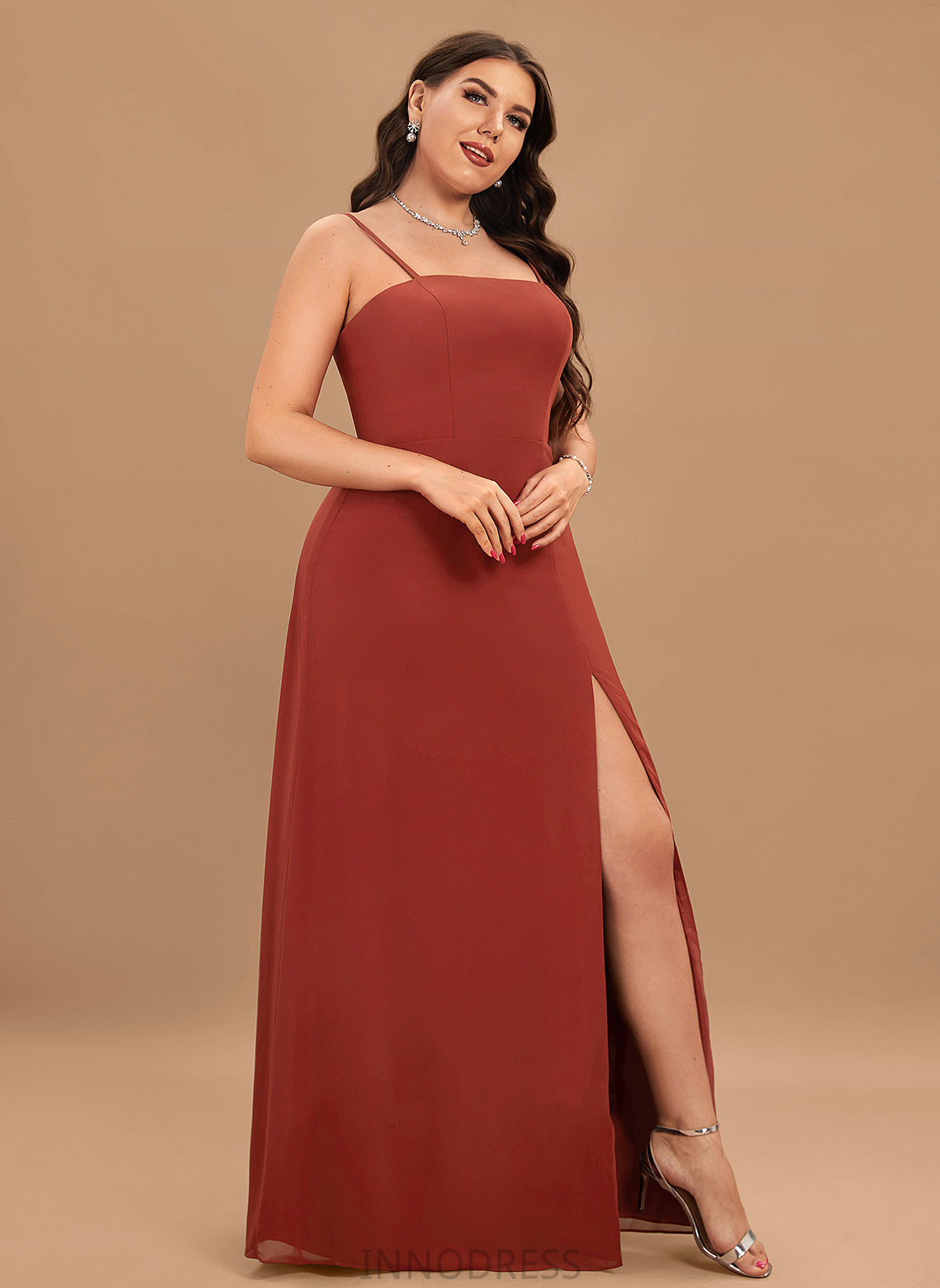 Silhouette Embellishment Floor-Length Fabric Sheath/Column Length SplitFront SquareNeckline Neckline Karen A-Line/Princess Natural Waist Bridesmaid Dresses