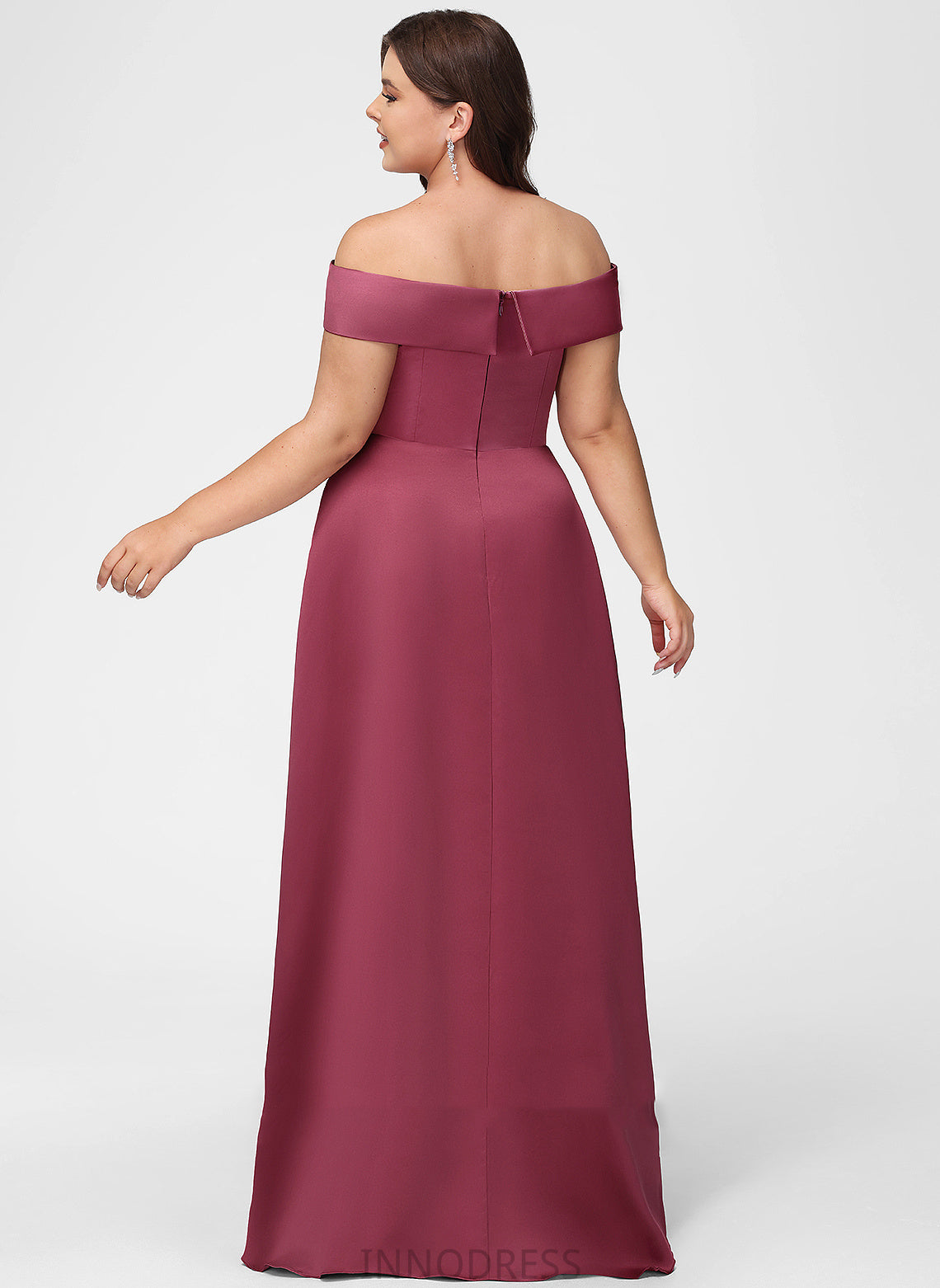 Floor-Length Length Off-the-Shoulder Silhouette SplitFront Fabric A-Line Neckline Embellishment Lina Taffeta Floor Length Bridesmaid Dresses