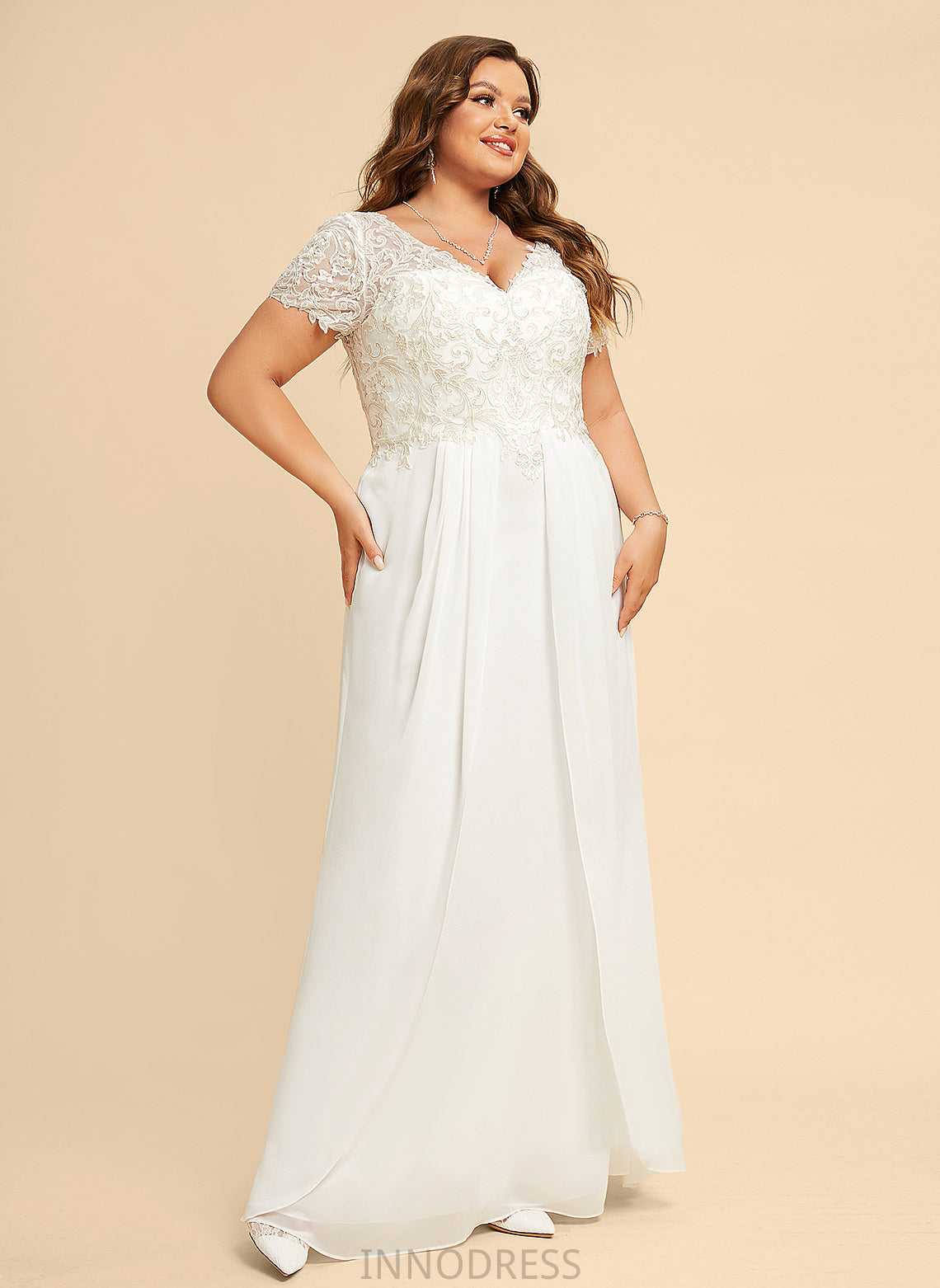 Chiffon Jazmine A-Line Wedding With Dress Wedding Dresses V-neck Floor-Length Lace