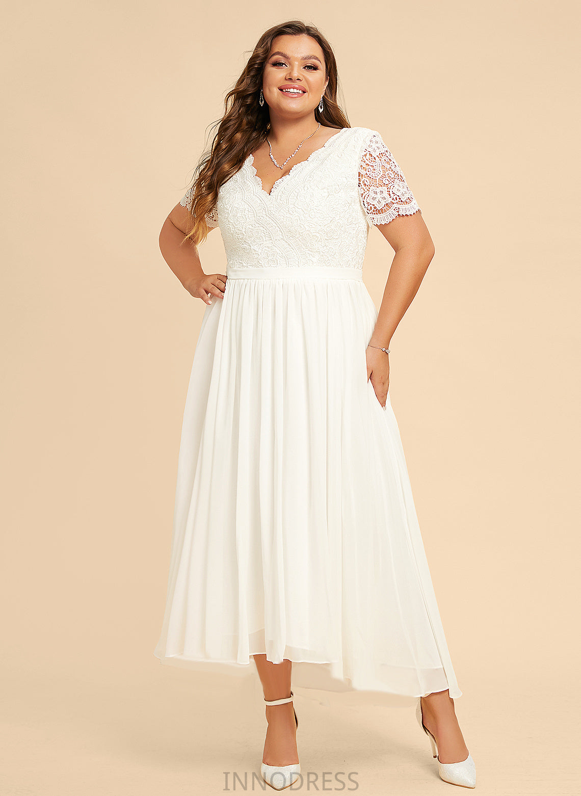 Chiffon Asymmetrical Dress Wedding Dresses Wedding A-Line Lace V-neck With Lola