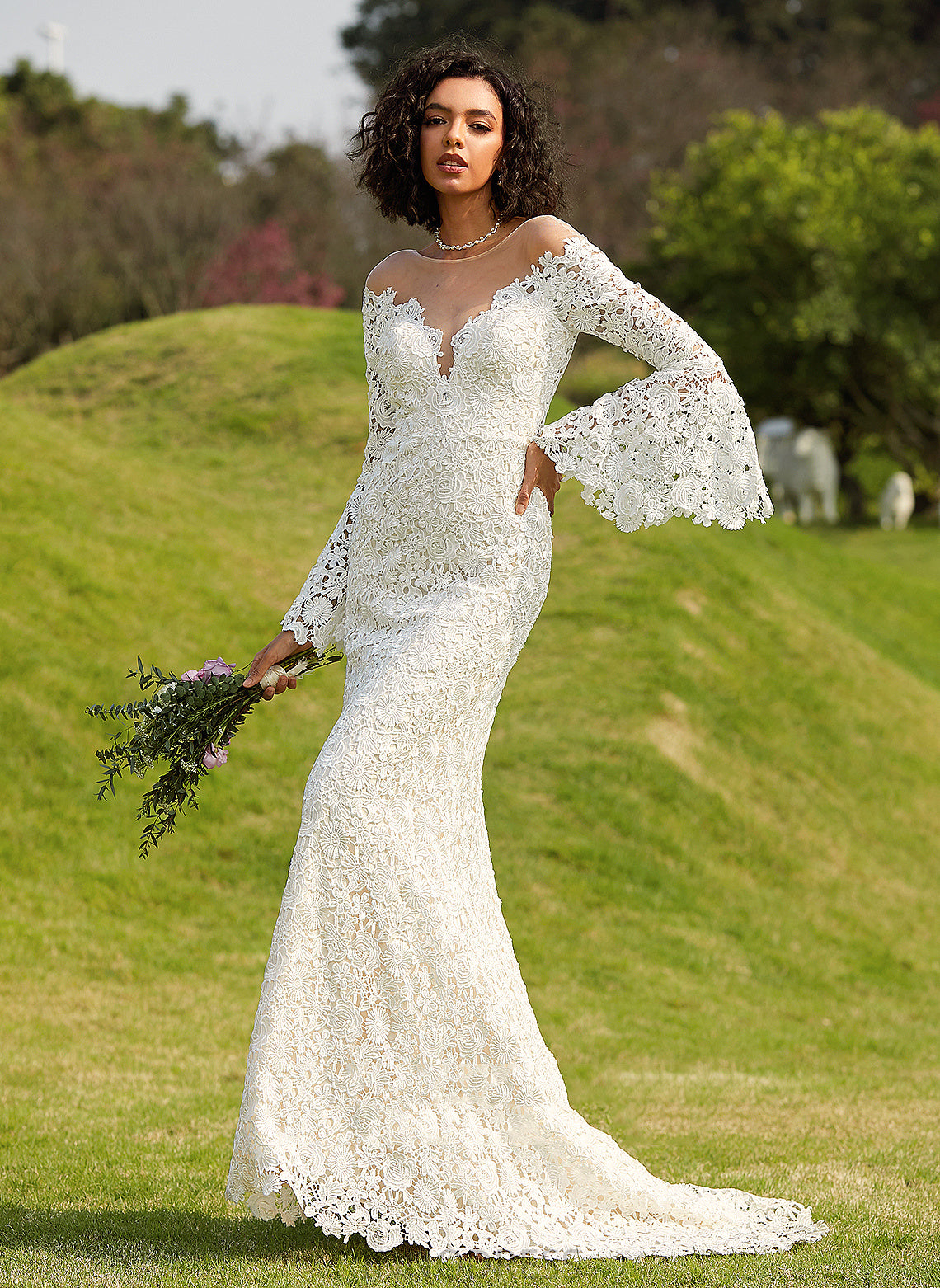 Court Wedding Illusion Lace Train Trumpet/Mermaid Dress Wedding Dresses Makena