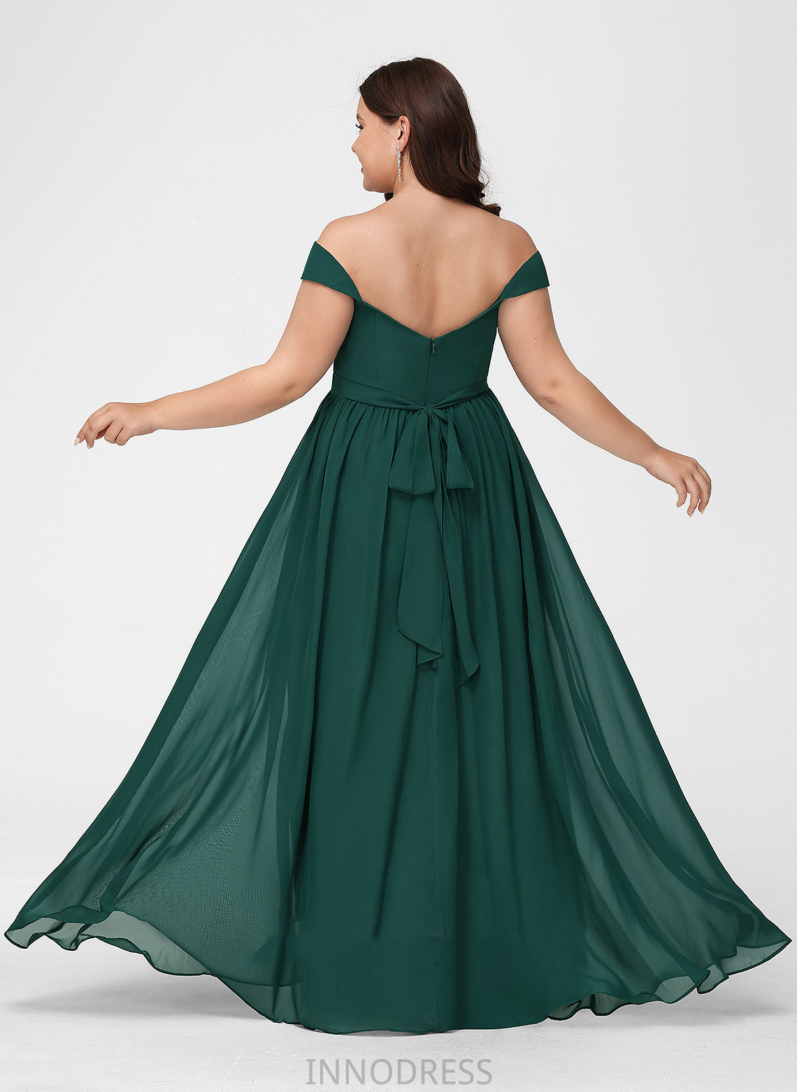 SplitFront Off-the-Shoulder Length Floor-Length Embellishment Silhouette Neckline A-Line Fabric Magdalena A-Line/Princess Sleeveless Bridesmaid Dresses