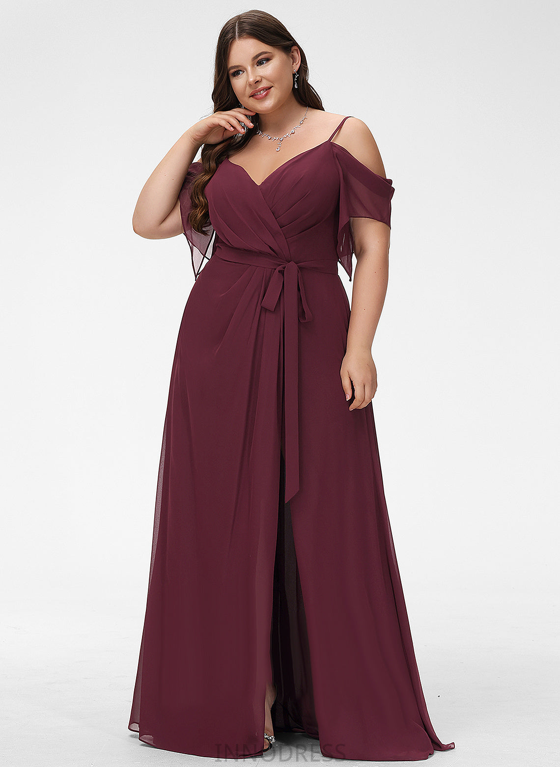 V-neck Silhouette Length A-Line Ruffle Fabric Embellishment Neckline Floor-Length Hanna Floor Length Natural Waist Bridesmaid Dresses