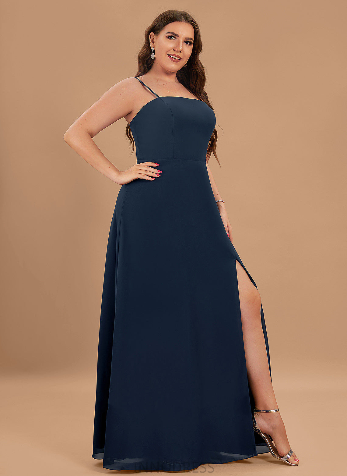 SplitFront Fabric Embellishment A-Line Length Floor-Length SquareNeckline Silhouette Neckline Alisha Scoop Sleeveless Bridesmaid Dresses