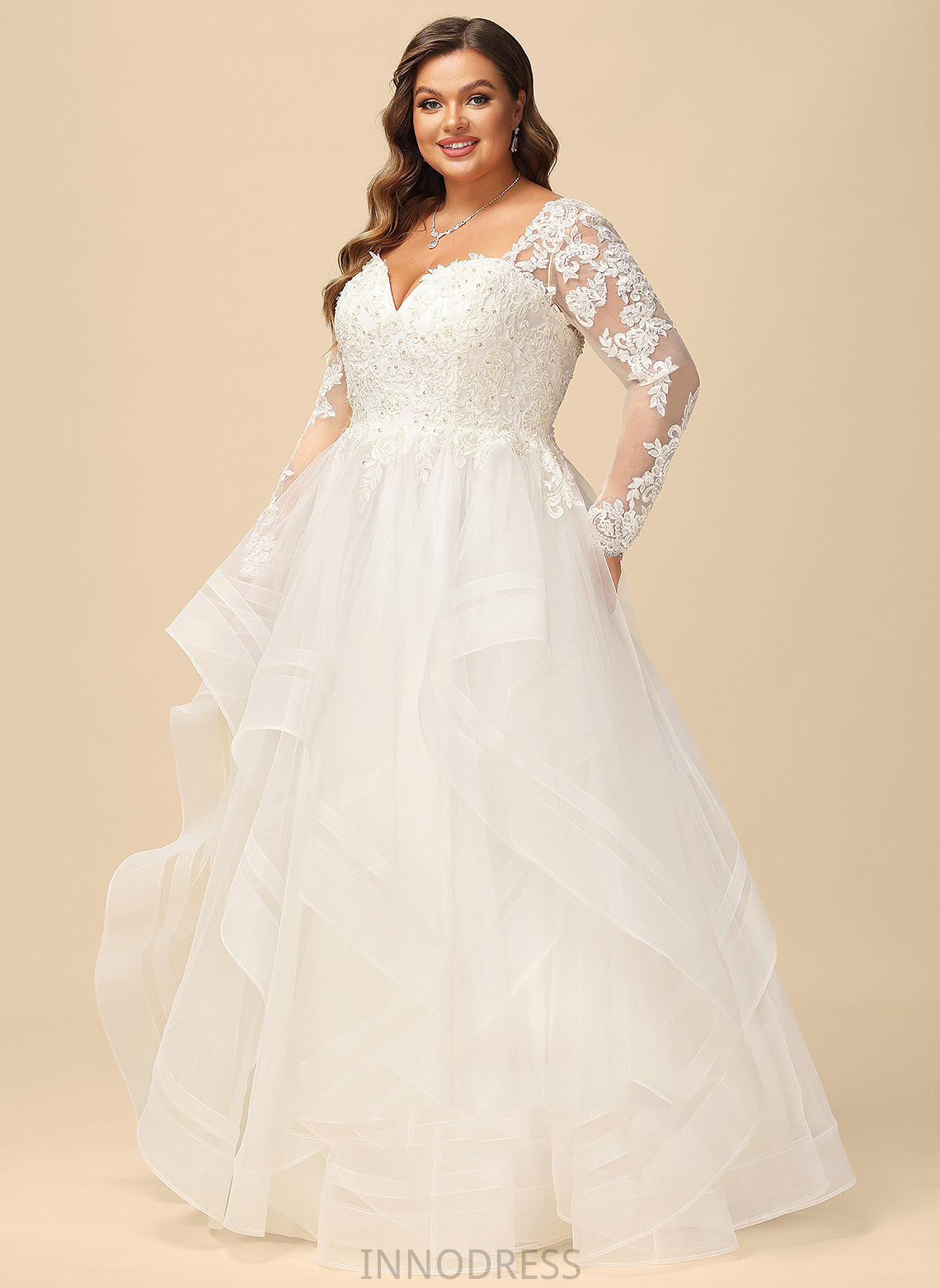 Wedding With Natasha V-neck Sequins Dress Lace Floor-Length Beading Tulle Ball-Gown/Princess Wedding Dresses