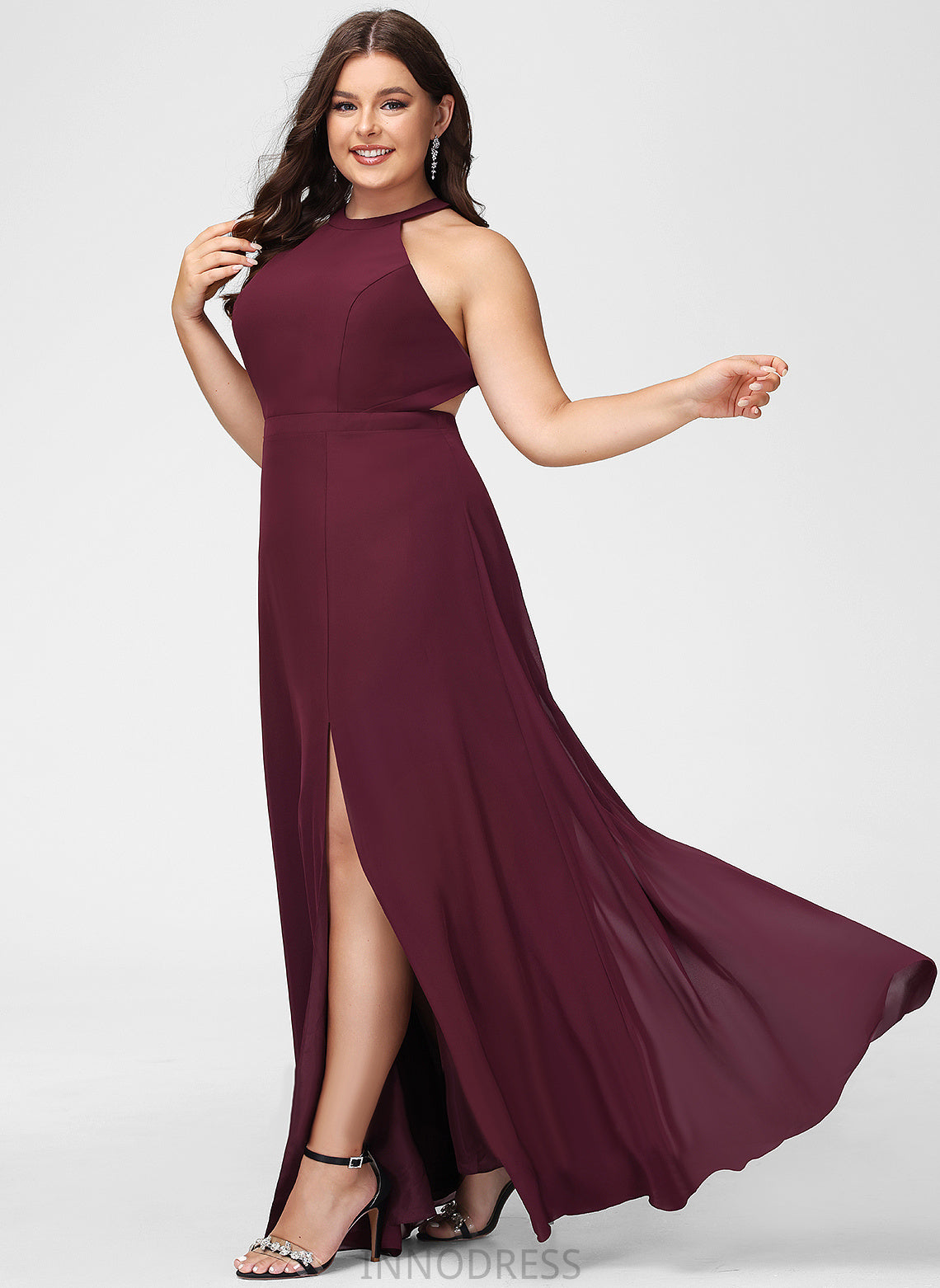 Neckline Floor-Length SplitFront Silhouette Length Embellishment Fabric HighNeck A-Line Laurel V-Neck Sleeveless Bridesmaid Dresses