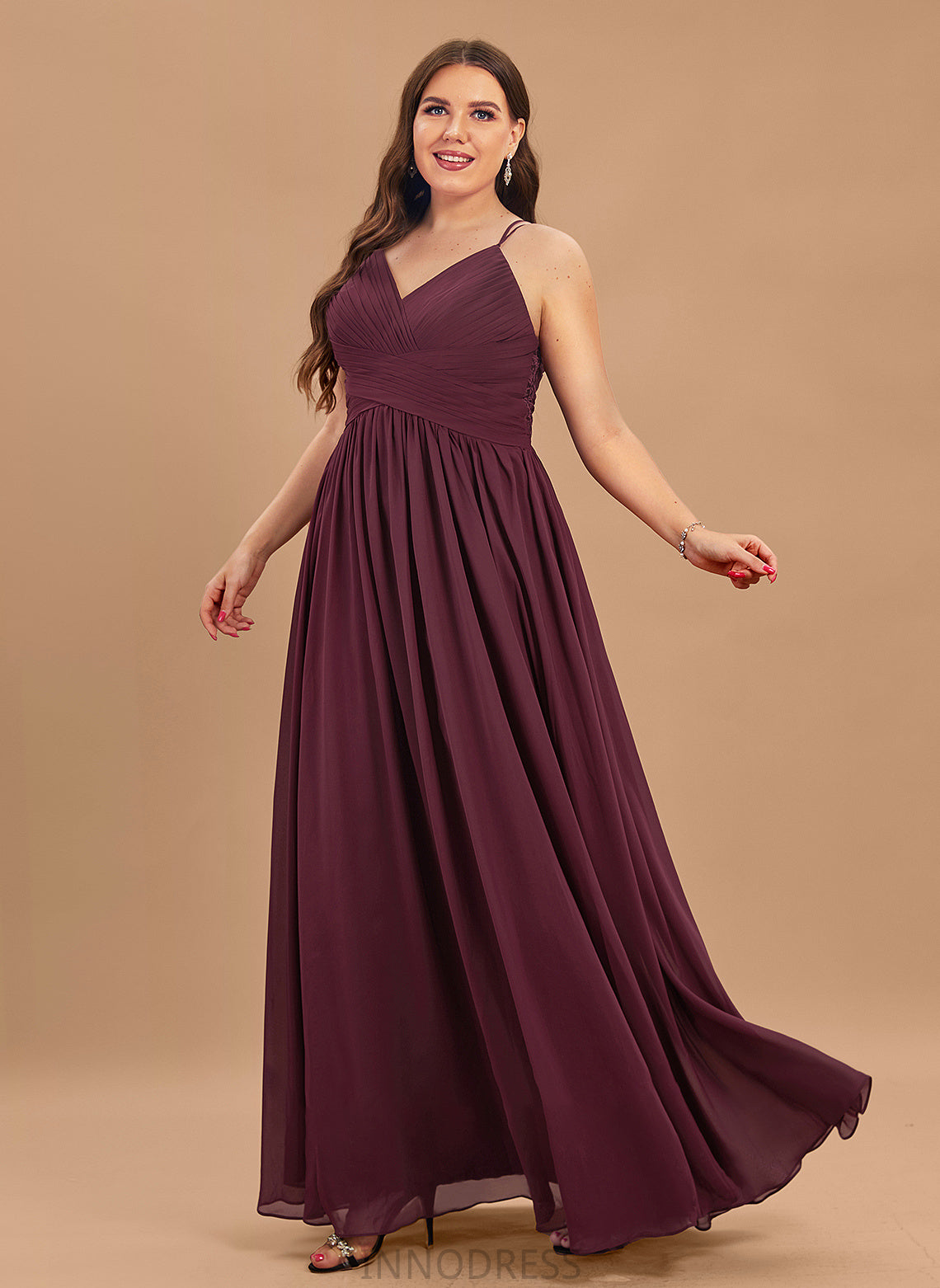 With Lace Aileen Floor-Length Chiffon A-Line Prom Dresses V-neck Ruffle