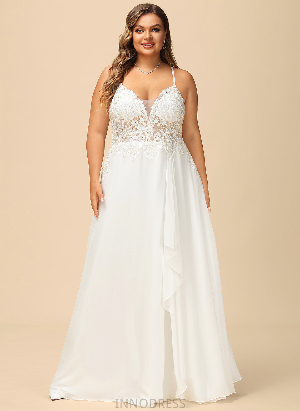 Lace V-neck With Dress Floor-Length Wedding Sequins A-Line Chiffon Eileen Wedding Dresses